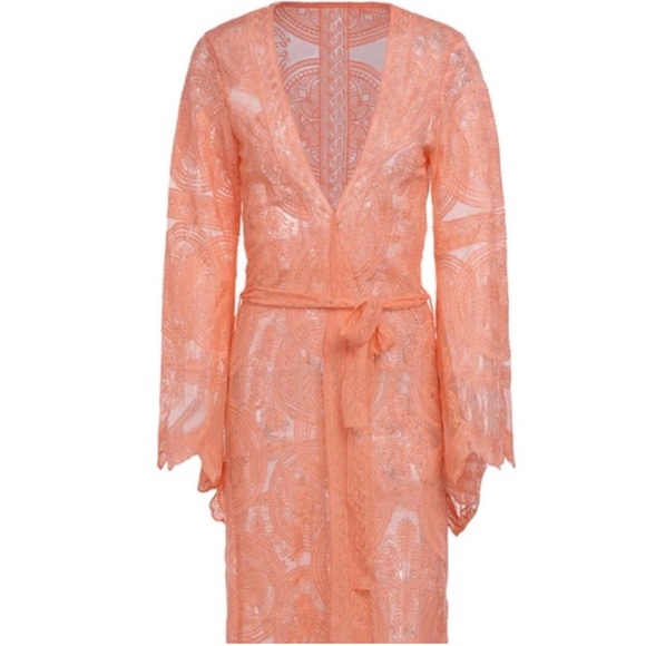 Peachy Cream Boho Scalloped Embroidered Malie Kimono Duster, Cotton Stretch Lace - Picture 8 of 10